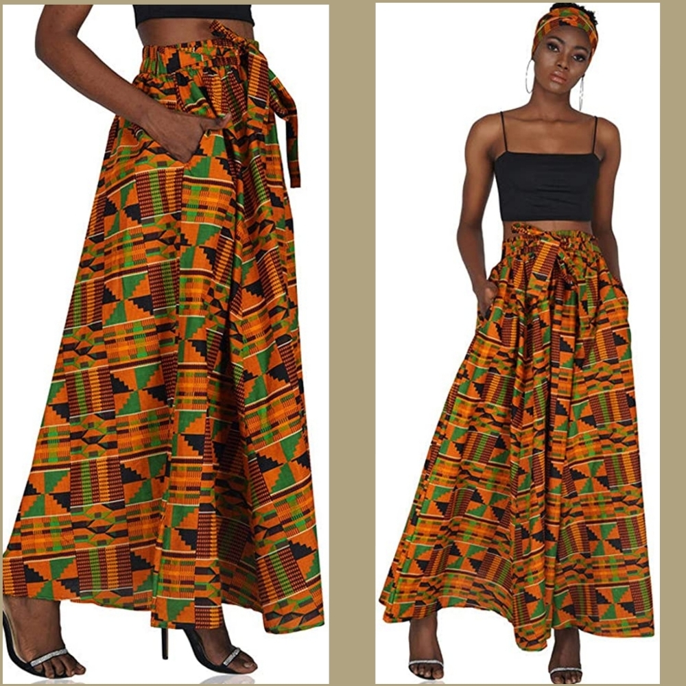 African Print Skirt Pants with Elastic Waist and Pockets! High-waisted